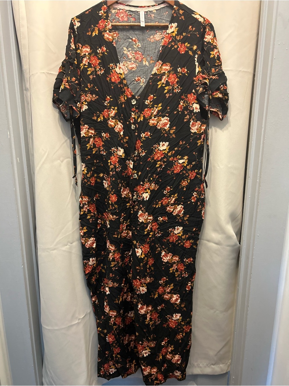 Xhilaration Black Floral V-Neck Midi Dress